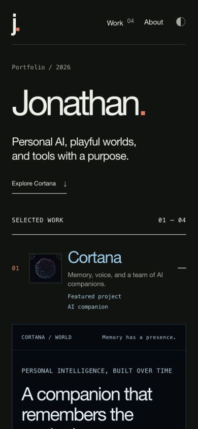 The portfolio adapted to a phone screen.